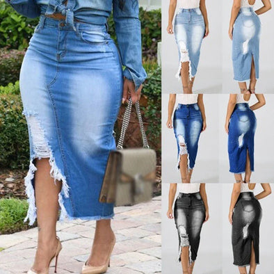 Denim Skirt for women Summer New Fashion Mid Calf Casual Large Size 5XL Loose Wild Bag Hip Women High Waist Slim Hip