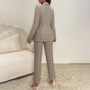 Women Fashion 2 Piece Set Plaid Double Breasted Blazer & Vintage Elastic Waist Trousers Female Chic Office Lady Pants Sets