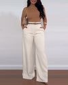 2025 Spring High Waist Pocket Design Flared Pants Casual Loose Fit Pants