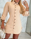 Elegant Women's White Black Casual Shirt Dress Spring Autumn Turn-down Collar Button Long Sleeved Drawstring Slim Shirts Dresses