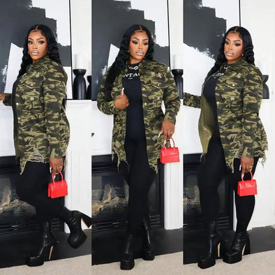 Shirt Coats Women Full Sleeve Tops Jackets Camouflage Casual Coat Turn Down Collar Single Breasted Y2k Streetwear Hole Jacket