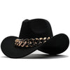 Luxury Men Women Western Cowboy Hat With gold chain Wide Brim Hat Pop Jazz Hat Winter Wool Hat Size 56-58CM