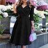 Women's S-2XL sizeFashion V-neck Strap Waist Dress New Mid-sleeve Women's Dress Temperament Commuter