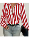 2024 Elegant Black Striped Printed Long-sleeved Shirt For Women Fashion Lapel Button-down Shirt Temperament Office Cardigan