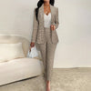 Women Fashion 2 Piece Set Plaid Double Breasted Blazer & Vintage Elastic Waist Trousers Female Chic Office Lady Pants Sets