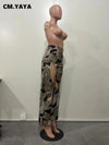 CM.YAYA Fashion women camouflage cutout cross criss straight cargo pants 2023 autumn winter safari style trousers