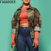 FAGADOER Casual Camouflage Printing Pocket Cargo Jackets Women Turndown Collar Button Long Sleeve Coats Fashion Matching Tops