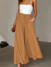 Plus Size Wide Leg Pants Comfortable Slight Stretch FabricElegant Solid Color Design Po    cket DetailsDrawstring Elastic Wai