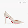 HLTINO Women Sequins Pumps Red Bottom Black Evening Party Shoes Silver Wedding Dress High Heels Summer Spring Autumn Stilettos