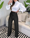 Women Tied Detail Straight Leg Work Elegant Pants