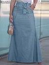 ZANZEA 2024 Fashion Women Denim Skirt Casual Bodycon Maxi Long Skirts Autumn High Waist Faldas Saia Elegant Party Overskirt Jupe