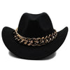 Luxury Men Women Western Cowboy Hat With gold chain Wide Brim Hat Pop Jazz Hat Winter Wool Hat Size 56-58CM