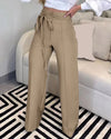 Women Tied Detail Straight Leg Work Elegant Pants