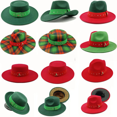 Christmas Hat Fedora Red Green Ribbon Latest Two Color Elastic Ribbon Spring Jazz Hat Fedora Spring Autumn кепкамужскн