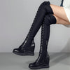 Pumps Plus Size Shoes Women Lace Up Cow Leather Wedges High Heel Over The Knee Boots Female Thigh High Sneakers Big Size Shoes