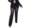 Fall Women's Wide Leg Beaded Pants 2024 Mesh Comfortable Commuter Casual Solid Color Ladies Loose Straight Leg Pants