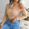 Sexy Knitted One Shoulder Crop Top Women Fashion Long Sleeve Tops Casual Hollow White Thin Sweater Autumn Winter Pullover 2022