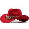 Luxury Men Women Western Cowboy Hat With gold chain Wide Brim Hat Pop Jazz Hat Winter Wool Hat Size 56-58CM