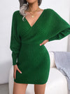 New Sexy Cross V-neck Bat Sleeve Lift Hip Sweater Dress Solid 2024 Fashion Elegant Female Evening Party Long Sleeve Dresses