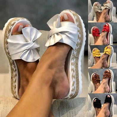 Women Bowknot Sandals 2023 Summer Casual Daily Comfy Slip On Platform Casual Sandals Women Breathbale Weave Sandalias Mujer