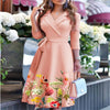 Women's S-2XL sizeFashion V-neck Strap Waist Dress New Mid-sleeve Women's Dress Temperament Commuter