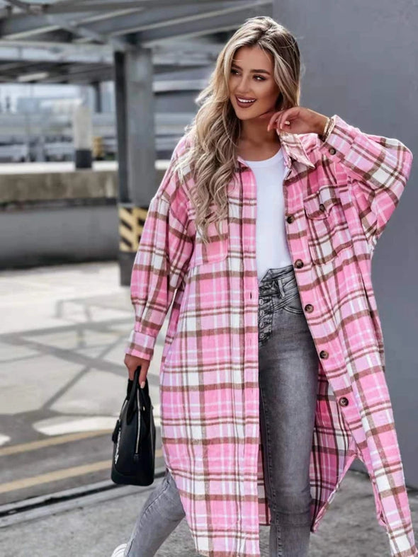 Women Autumn Jacket Fashion Long Plaid Shirt Coats Winter Cardigan Flannel Shirt Jacket Loose Oversized Checkered Shirt Chaqueta