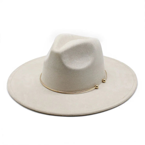 Suede Fedora Hats for Women 9.5cm Wide Brim Panama Western Cowboy Hat Gold Circle Men Autumn Winter Jazz Church Sombrero Caps