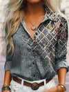 2024 Elegant Black Striped Printed Long-sleeved Shirt For Women Fashion Lapel Button-down Shirt Temperament Office Cardigan