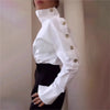 Women Trendy Stand Collar Side Button Elegant Shirt Spring Summer Leisure Versatile Sexy Off Shoulder Long Sleeve White Blouses