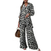 Fashion Long-sleeved V-neck Button-up Shirt + Wide-leg Pants 2 Piece Set For Women Autumn Leopard Print Loose Casual Suit Female