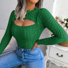 New Autumn And Winter Women's Fashion Hollow Out Fried Dough Twists Long Sleeve Sweater Round Neck Solid Fit Women's Wear 2024