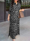ZANZEA Women's Long Dresses 2025 Spring Summer Leopard Print 3/4 Sleeve Lapel Neck Maxi Robes Femme Commute Office Slit Kleid