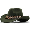 Luxury Men Women Western Cowboy Hat With gold chain Wide Brim Hat Pop Jazz Hat Winter Wool Hat Size 56-58CM