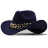 Luxury Men Women Western Cowboy Hat With gold chain Wide Brim Hat Pop Jazz Hat Winter Wool Hat Size 56-58CM