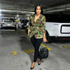 Women OL Work Long Sleeve Notched Neck Blazers Street INS Camouflage Print Belt Blazers Tops Street Outwear Coats