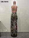CM.YAYA Fashion women camouflage cutout cross criss straight cargo pants 2023 autumn winter safari style trousers