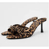 Leopard High Heels Slippers Women Bow Shoes Sexy Dress Sandals 2024 Summer New Slides Casual Pumps Walking Cozy Mujer Flip Flops