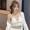 Crop Tops Retro Wild Hollow Perspective Tassel Sexy Spaghetti Strap Tanke Top Women Built In Bra New Back Lace Halter Neck
