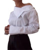 Women Trendy Stand Collar Side Button Elegant Shirt Spring Summer Leisure Versatile Sexy Off Shoulder Long Sleeve White Blouses