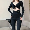 Spring Winter Korean Fashion Woman Pants High Waist Elastic Solid Office Lady Casual Slim Thin Straight Trousers Long Pants Lady