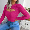 New Autumn And Winter Women's Fashion Hollow Out Fried Dough Twists Long Sleeve Sweater Round Neck Solid Fit Women's Wear 2024