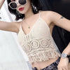 Crop Tops Retro Wild Hollow Perspective Tassel Sexy Spaghetti Strap Tanke Top Women Built In Bra New Back Lace Halter Neck
