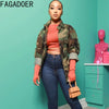FAGADOER Casual Camouflage Printing Pocket Cargo Jackets Women Turndown Collar Button Long Sleeve Coats Fashion Matching Tops