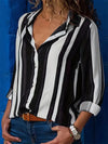 2024 Elegant Black Striped Printed Long-sleeved Shirt For Women Fashion Lapel Button-down Shirt Temperament Office Cardigan