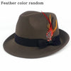 New Fashion Wool Flat Fedora Hat for Women Men Feather Lady Gentleman Church Cap Panama Jazz Hats Party Decorate