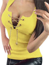 Women's Lace-Up Chain Low Cut Tank Top Slim Fit Deep V-Neck Vest High Street Style Debardeur Haut Femme
