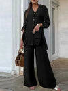 Fashion Long-sleeved V-neck Button-up Shirt + Wide-leg Pants 2 Piece Set For Women Autumn Leopard Print Loose Casual Suit Female