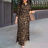ZANZEA Women's Long Dresses 2025 Spring Summer Leopard Print 3/4 Sleeve Lapel Neck Maxi Robes Femme Commute Office Slit Kleid