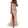 Sequin Pleated V-neck Maxi Dress Off-shoulder Gown Dress Elegant Evening Party Prom Dress with Off Shoulder Slim Sexy for Women