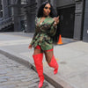 Women OL Work Long Sleeve Notched Neck Blazers Street INS Camouflage Print Belt Blazers Tops Street Outwear Coats